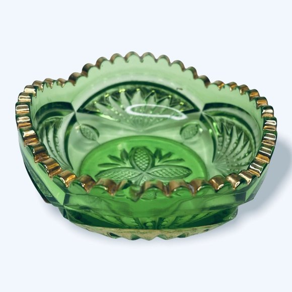 RARE Heisey Glass Emerald Green Pineapple and Fan Gold Bowls EAPG 1898 Set of 3 - Picture 9 of 10